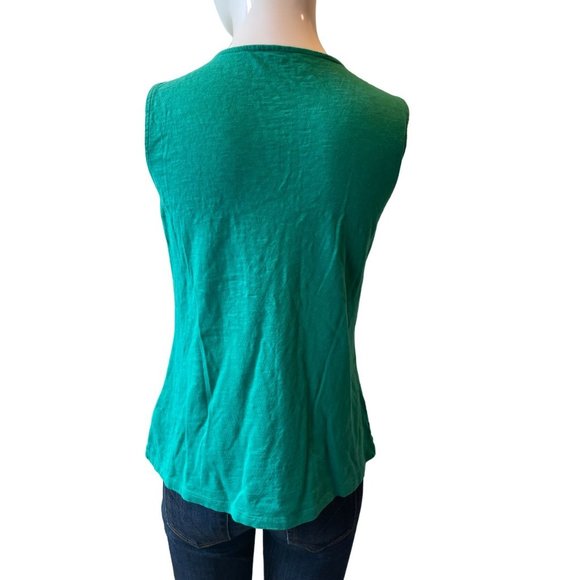 Talbots Womens Embroidered Tank Top Sleeveless Split V Neck Kelly Green SZ Small - Picture 2 of 7